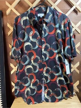 NWT Men’s Short Sleeved Button- Up Shirt/ “Ocean Breeze “ Cotton/Rayon Blend